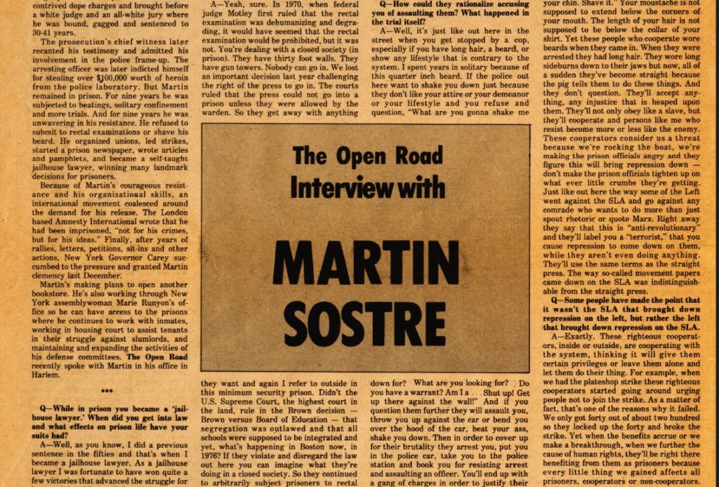 Martin Sostre Open Road original document