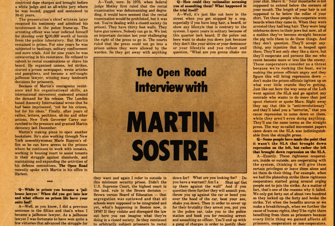 Martin Sostre Open Road original document
